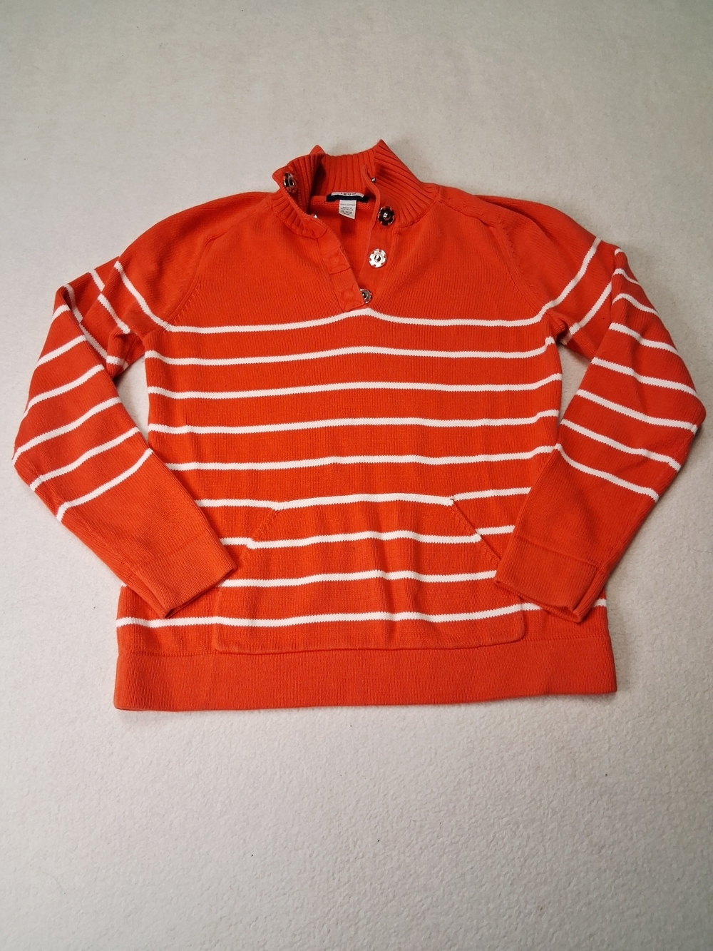 Izod Orange & White Striped Cowl Neck Sweater